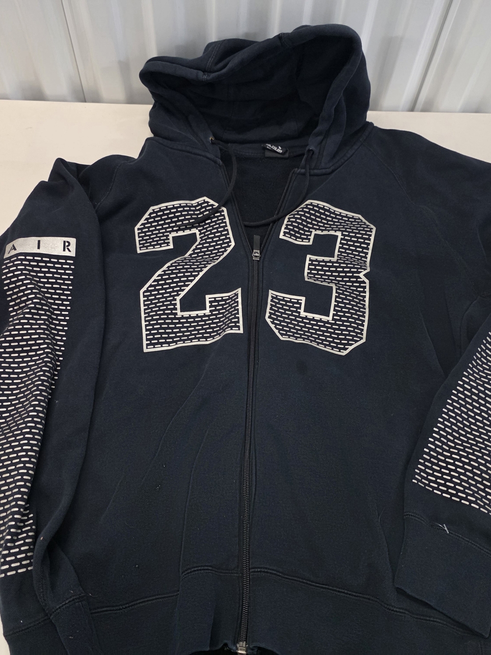 Jordan Hoodie Men's XXL Black Gray Full Zip 23 Big Graphic Jumpman Fleece Faded